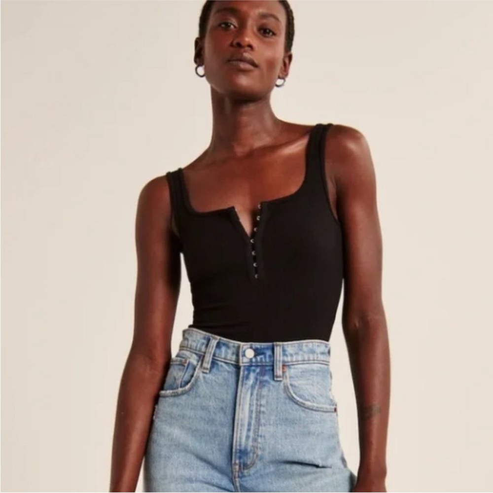 Abercrombie and Fitch Black Sleeveless Clasp Women's Bodysuit (Soft Collection)